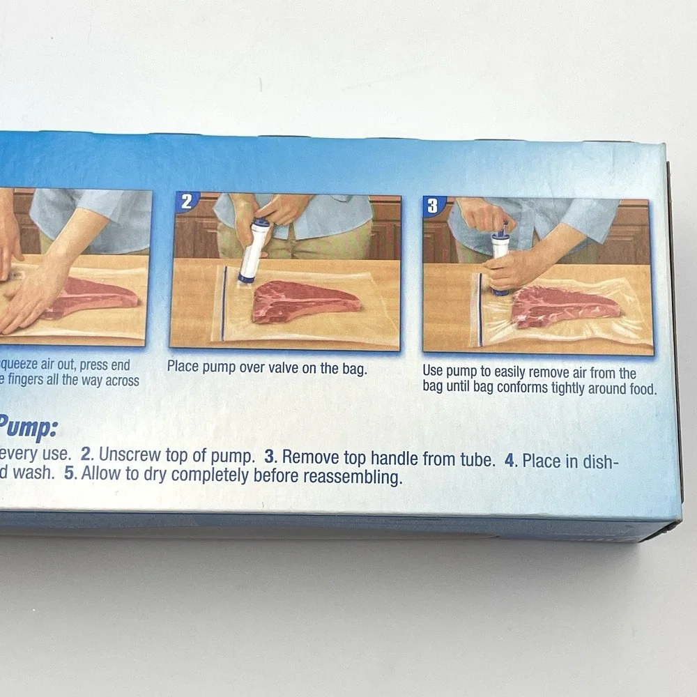 Ziploc Vacuum‎ Starter Kit Hand Pump With 3 Freezer Quart Bags NEW & SEALED